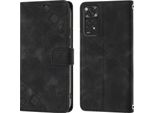 Custodia Per Xiaomi Redmi Note 11S / Note 11 4G In Rilievo Custodia A Portafoglio In Pelle Flip Con Funzione Stand Nero