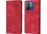 Custodia Per Xiaomi Redmi 12C Embossed Flip Leather Wallet Case Con Stand Red