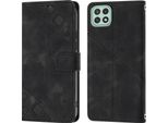 Custodia Per Samsung Galaxy A22 5G In Rilievo Custodia A Portafoglio In Pelle Flip Con Funzione Stand Nero