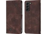 Custodia Per Samsung Galaxy S22 5G In Rilievo Custodia A Portafoglio In Pelle Flip Con Supporto Marrone