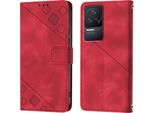Custodia Per Xiaomi Redmi K50 / K50 Pro In Rilievo Custodia A Portafoglio In Pelle Flip Con Funzione Stand Rosso