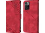 Custodia Per Xiaomi Redmi Note 11E Embossed Flip Leather Wallet Case Con Stand Red