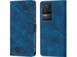 Custodia Per Xiaomi Redmi K50 / K50 Pro In Rilievo Custodia A Portafoglio In Pelle Flip Con Funzione Stand Blu