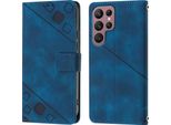 Custodia Per Samsung Galaxy S22 Ultra 5G In Rilievo Custodia A Portafoglio In Pelle Flip Con Supporto Blu