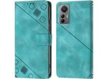 Cover Per Xiaomi 12 Lite Embossed Flip Leather Wallet Case Con Stand Verde