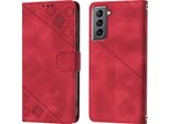 Custodia Per Samsung Galaxy S21 5G In Rilievo Custodia A Portafoglio In Pelle Flip Con Supporto Rosso
