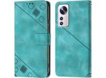 Custodia Per Xiaomi 12 Pro Embossed Flip Leather Wallet Case Con Stand Verde