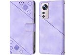 Custodia Per Xiaomi 12 Embossed Flip Leather Wallet Case Con Stand Viola