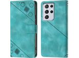 Custodia Per Samsung Galaxy S21 Ultra 5G In Rilievo Custodia A Portafoglio In Pelle Flip Con Supporto Verde