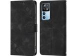 Custodia Per Xiaomi 12T / 12T Pro / Redmi K50 Ultra Embossed Flip Leather Wallet Case Con Stand Nero