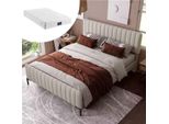 Letto Imbottito Sweiko Letto Matrimoniale Con Testiera Regolabile E Rete A Doghe, Lino, 160 X 200 Cm, Beige (Con Materasso)