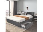 Letto Imbottito Flieks 180X200Cm Matrimoniale Con Rete A Doghe E 2 Cassetti, Letto Contenitore Letto In Legno Letto Funzionale In Velluto, Senza Materasso, Grigio
