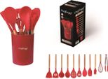 Set Di Utensili Da Cucina Da 12 Pezzi Pentole In Silicone Con Manico In Legno Rosso
