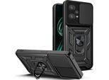 Custodia Blindata Hybrid Armor Camshield Per Tecno Spark 10 Con Copertura Della Fotocamera - Nero