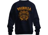 Valhalla Viking Skull Helmet Axes Norse Mythology Runes Felpa Unisex Pullover, Navy, M