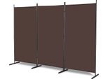 Fch Paravento A 3 Pezzi, Divisorio Pieghevole 260 X 180 Cm Con Piedini In Plastica, Marrone