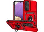 Custodia Per Samsung Galaxy A35 5G A Doppio Strato Con Copertura Scorrevole Della Fotocamera E Supporto Ad Anello Rosso