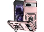 Custodia Per Google Pixel 8A A Doppio Strato Con Copertura Scorrevole Della Fotocamera E Supporto Ad Anello Rosa
