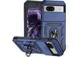 Custodia Per Google Pixel 8A A Doppio Strato Con Copertura Scorrevole Della Fotocamera E Supporto Ad Anello Blu