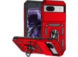 Custodia Per Google Pixel 8A A Doppio Strato Con Copertura Scorrevole Della Fotocamera E Supporto Ad Anello Rosso