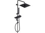 Joho Colonna Doccia Nero Acciaio Inox Senza Miscelatore Fori Muro Regolabili Asta Set Pioggia Doccetta Soffione Porta Ogetti Mensola Quadrato 20X20Cm