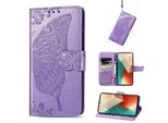 Per Xiaomi Poco M6 Pro 4G / Redmi Note 13 Pro 4G Portafoglio Cellulare Custodia Farfalla Design Cover Protettiva Viola Chiaro