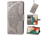 Per Xiaomi Poco M6 Pro 4G / Redmi Note 13 Pro 4G Portafoglio Cellulare Custodia Farfalla Design Custodie Grigio