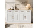 Credenza Buffet Merax 140 Cm Con 4 Cassetti E 4 Ante, Cassettiera In Legno In Stile Rustico, Spazio Di Archiviazione Per Cucina, Soggiorno, Sala Da Pranzo, Rovere Bianco