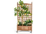 Costway Fioriera Con Traliccio, Fioriera In Legno Su Rotelle, Letto Rialzato Con Traliccio E Fori Di Drenaggio, Traliccio Per Giardino, 64X28X127 Cm Marrone