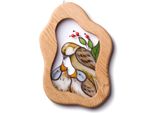 Quadro In Vetro Colorato Avalglass Birds In A Nest, 22X19 Cm, Con Cornice In Rovere, Fatto A Mano