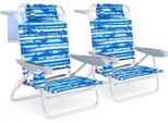 Costway Set Di 2 Sedie Da Spiaggia Pieghevoli, Sedie Da Campeggio Con Schienale Regolabile, Poggiatesta E Portabicchieri, Sedie Pieghevoli Fino A 150Kg Blu