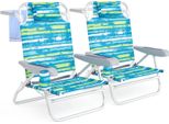 Costway Set Di 2 Sedie Da Spiaggia Pieghevoli, Sedie Da Campeggio Con Schienale Regolabile, Poggiatesta E Portabicchieri, Sedie Pieghevoli Fino A 150Kg Verde