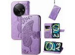 Per Xiaomi Redmi A3 Custodia In Per Cellulare Con Portafoglio Butterfly Design Cover Case Viola Chiaro