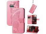 Per Nulla Phone 2A / Plus Portafoglio In Ecopelle Custodia Per Cellulare Design Farfalla Rosa