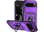 Custodia Per Google Pixel 9 Pro Xl A Doppio Strato Con Copertura Scorrevole Della Fotocamera E Supporto Ad Anello Viola