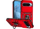Custodia Per Google Pixel 9 A Doppio Strato Con Copertura Scorrevole Della Fotocamera E Supporto Ad Anello Rosso