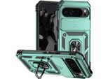 Custodia Per Google Pixel 9 Pro Xl A Doppio Strato Con Copertura Scorrevole Della Fotocamera E Supporto Ad Anello Verde