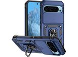 Custodia Per Google Pixel 10 A Doppio Strato Con Copertura Scorrevole Della Fotocamera E Supporto Ad Anello Blu
