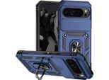 Custodia Per Google Pixel 9 Pro Xl A Doppio Strato Con Copertura Scorrevole Della Fotocamera E Supporto Ad Anello Blu