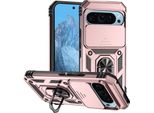 Custodia Per Google Pixel 9 A Doppio Strato Con Copertura Scorrevole Della Fotocamera E Supporto Ad Anello Rosa