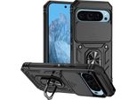 Custodia Per Google Pixel 9 A Doppio Strato Con Copertura Scorrevole Della Fotocamera E Supporto Ad Anello Nero