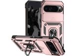 Custodia Per Google Pixel 10 Pro A Doppio Strato Con Copertura Scorrevole Della Fotocamera E Supporto Ad Anello Rosa