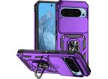 Custodia Per Google Pixel 9 A Doppio Strato Con Copertura Scorrevole Della Fotocamera E Supporto Ad Anello Viola
