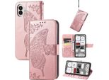 Per Nothing Phone 2 Custodia In Ecopelle Portafoglio Per Telefono Cellulare Con Design A Farfalla Rosa