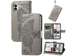 Per Nothing Phone 2 Custodia In Ecopelle Per Cellulare Con Design A Farfalla Grigio