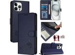 Custodia In Pelle Per Iphone 13 Pro Max, Dolce Gatto Custodia Flip Con Funzione Stand E Portafoglio Blu