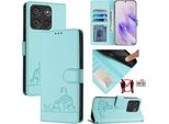 Custodia In Pelle Per Itel A60 / A60S, Dolce Gatto Custodia Flip Con Funzione Stand E Portafoglio Verde Chiaro