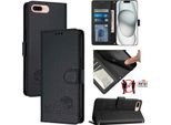 Custodia In Pelle Per Iphone 8 Plus/7 Plus/6S Plus/6 Plus, Dolce Gatto Custodia Flip Con Funzione Stand E Portafoglio Nero