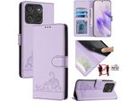 Custodia In Pelle Per Itel A60 / A60S, Dolce Gatto Custodia Flip Con Funzione Stand E Portafoglio Viola