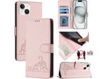 Custodia In Pelle Per Iphone 13 Mini, Dolce Gatto Custodia Flip Con Funzione Stand E Portafoglio Rosa